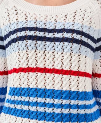 Women's Striped Cotton Crew Neck Sweater