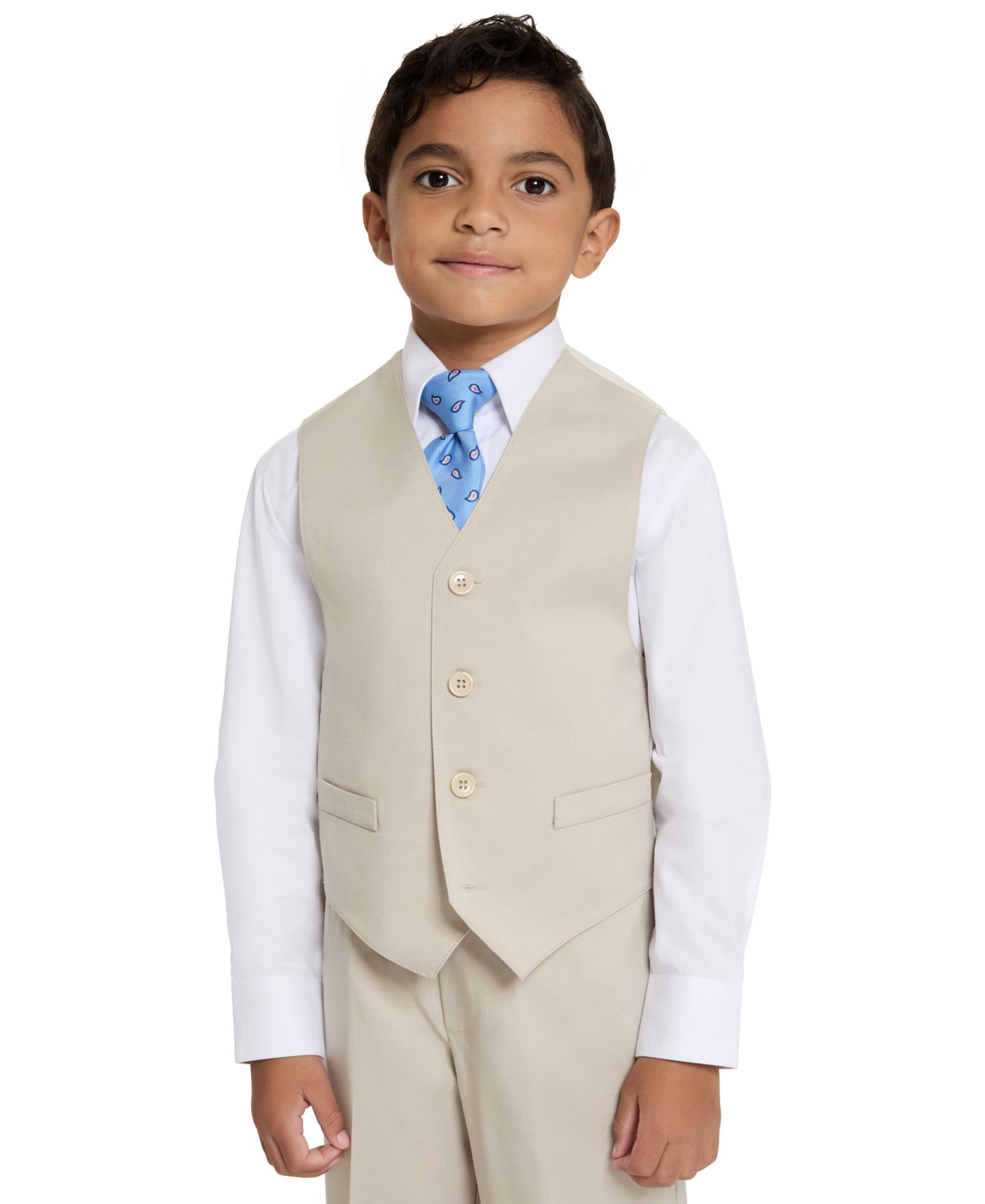 Комплекты Haggar SmartWash V-Neck Vest, Pants, Shirt and Tie, 4-Piece Set для мальчиков, цвет: Бежевый / Белый — фото 3
