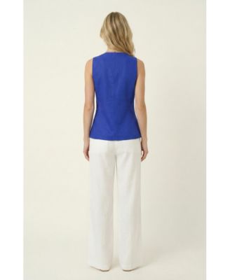 Women's Asymmetrical-Hem Sleeveless Button-Front Vest