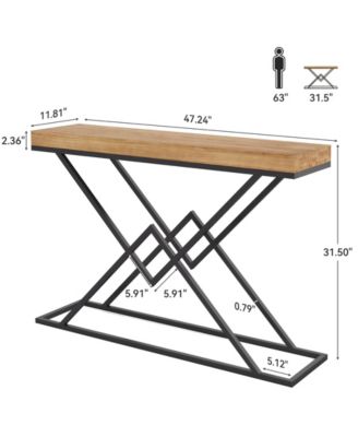 Solid Wood Console Table, 47.2" Industrial Entryway Table with Geometric Metal Frame