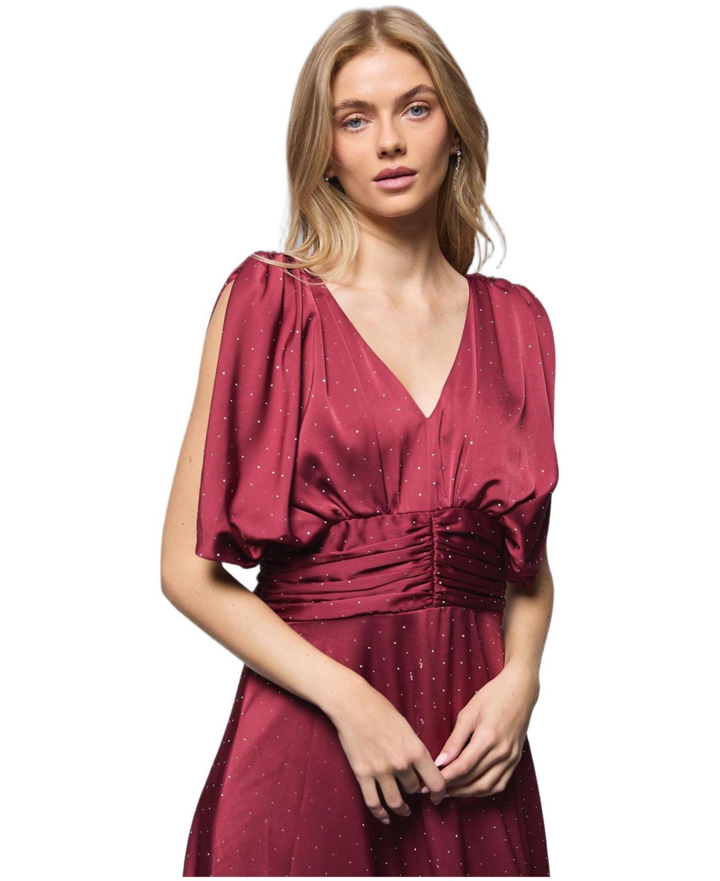 Женское платье Oasis Hotfix Detail Ruched Bodice Midi, цвет: Винный — фото 3