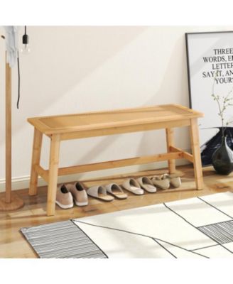 Indoor Outdoor Wicker Dining Bench with Handwoven Rattan Seat