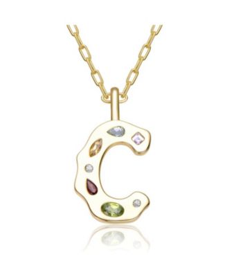 Unique 14K Gold Plated Multifaceted CZ Initial Pendant Necklace