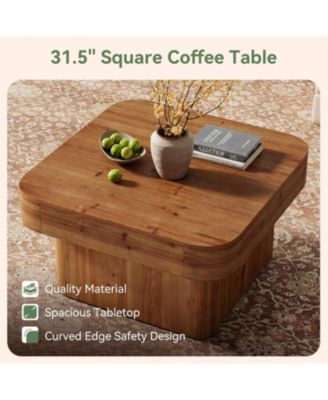 31.5'' Solid Wood Coffee Table, Farmhouse Square Coffee Table