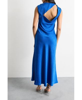 Women's Cowl Bias Satin Button Detail Dress