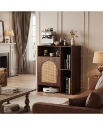 41.34" H Robot Vacuum Storage Cabinet Side Table, Multi Tier Farmhouse End Cabinet for Living Room, Small Corners