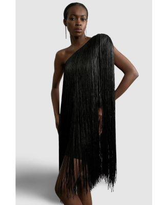 Women's Asymmetric Draped Fringe Mini Dress