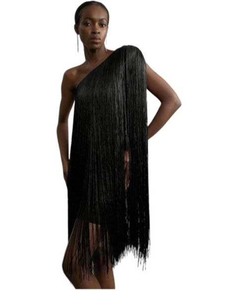 Женское платье Karen Millen Asymmetric Draped Fringe Mini, цвет: Чёрный