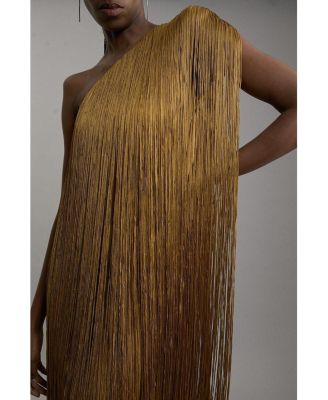 Women's Asymmetric Draped Fringe Mini Dress