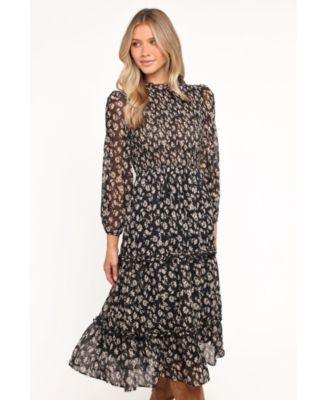 Women's Edwina Shirred Frill Long Sleeve Midi Dress