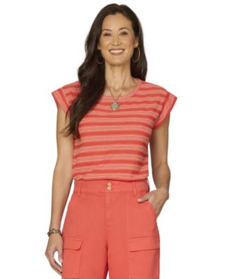 Petite Embroidered Knit Cap-Sleeve Top