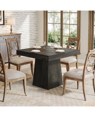 Square Dining Table for 4, 31.5-Inch Kitchen Table Small Dinner Table with Sturdy Pedestal Base, Farmhouse Dining Room Table, Gray