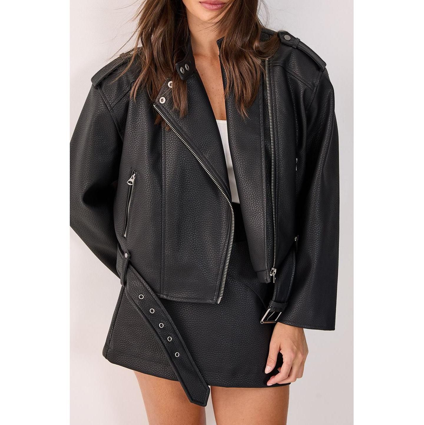Женская куртка Nasty Gal Belted Faux Leather Biker, цвет: Чёрный — фото 5