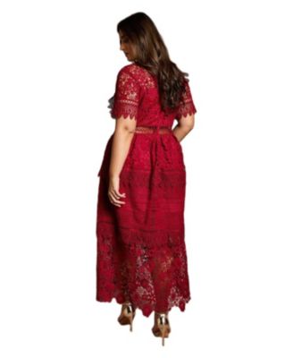 Women's Short Sleeve Lace Midi Dress