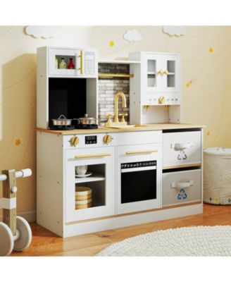 Kids Wooden Kitchen Playset with Stove, Sound & Lights for Ages 3