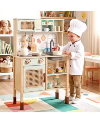 Wooden Play Kitchen for Kids with Retro Style, Lights, Sounds & Accessories
