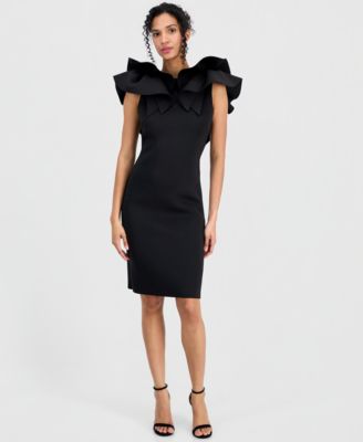 Women's Ruffle-Shoulder Boat-Neck Sheath Dress