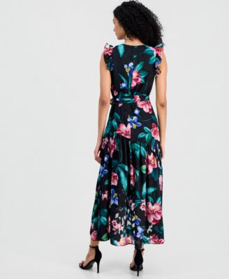 Women's Ruffle-Sleeve V-Neck High-low Patio Wrap Dress