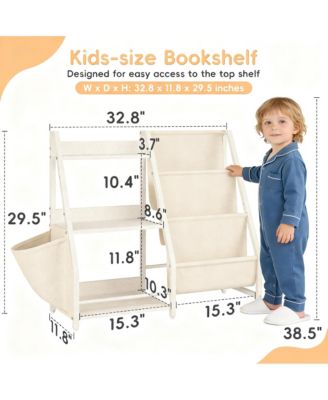 Bookcase for Kids: 3-Tier Storage with Pockets, Toys Rack, Safety