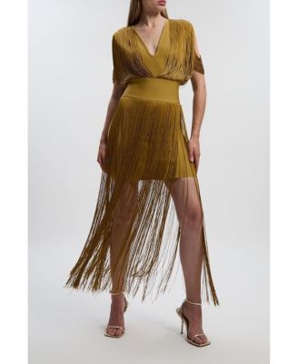 Women's Bandage Knit Fringe Detail Dress