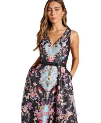 Women's Placement Print V Neck Midi Dress
