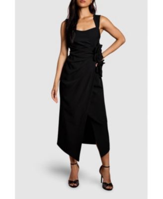 Women's Corsage Pleated Pencil Midi Dress