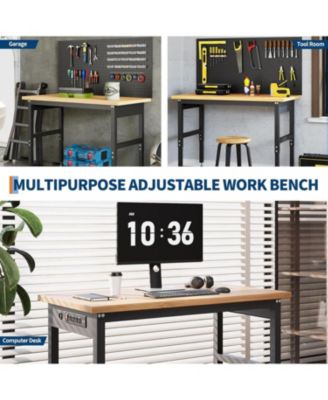 60" Workbench with Pegboard Wall, 2200lbs Weight Capacity Desk, 28"-40" Manual Height Garage Storage Table for Workshop