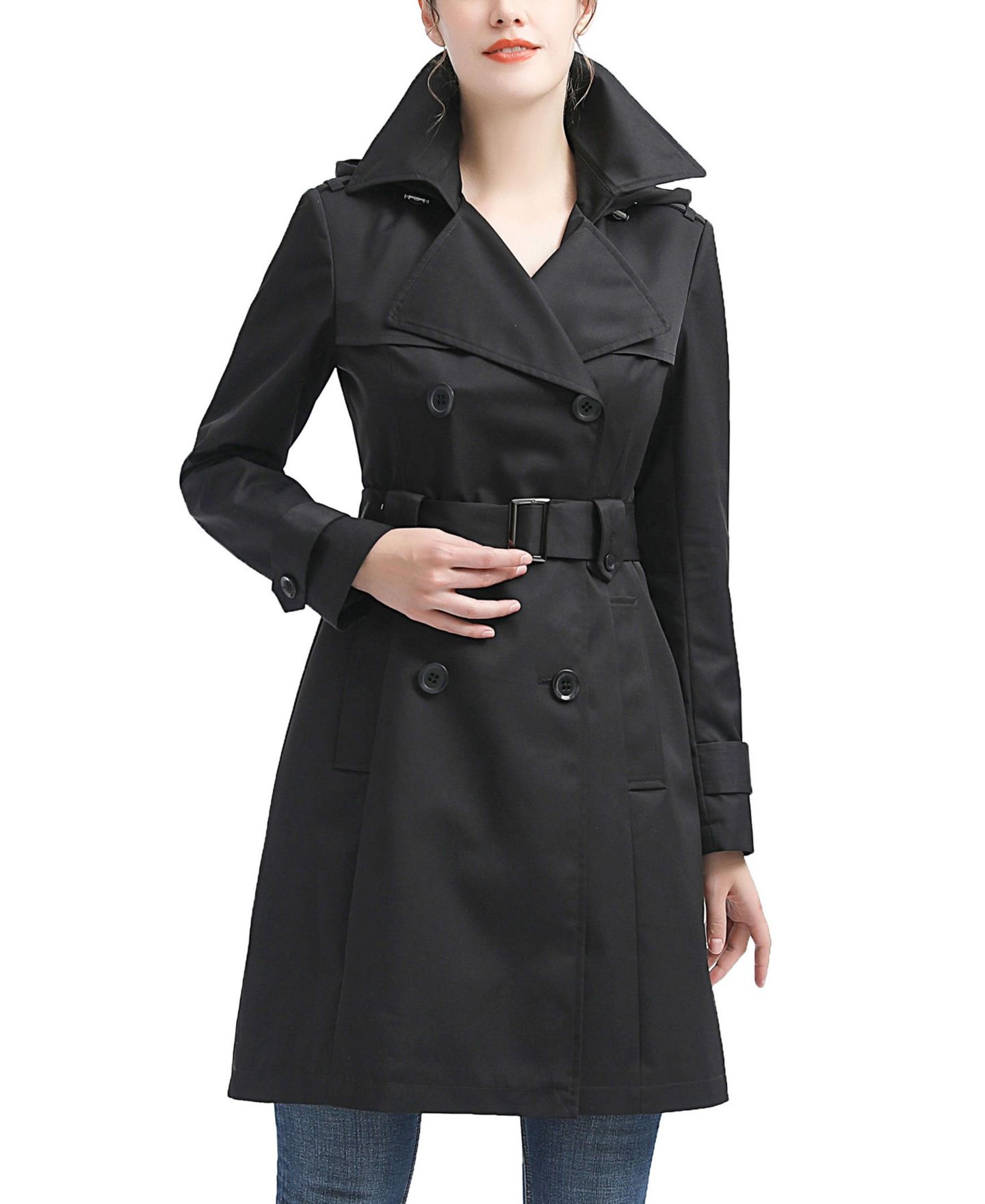 Женское пальто BGSD Hooded Water-Resistant Trench, цвет: Чёрный — фото 1