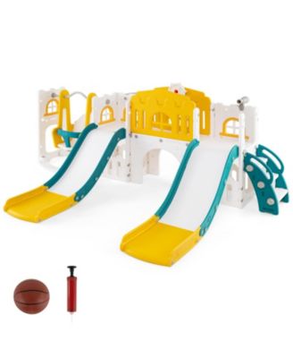 10-in-1 Toddler Slide and Swing Set with 2 Slides and Tunnel