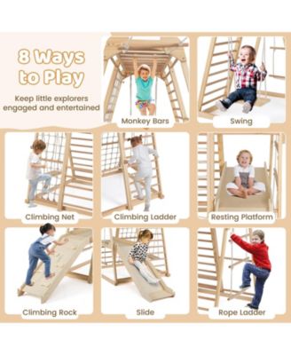 8-in-1 Montessori Wooden Jungle Gym Climber with Slide, Monkey Bar & Play Features for Active Kids