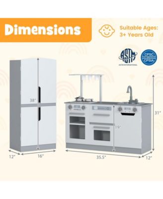 Wooden 2-Piece Kids Kitchen Playset with Fridge & Running Water for Imaginative Play