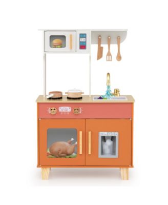 Kids Play Kitchen with Microwave & Rotating Knobs for Boys & Girls Ages 3-6