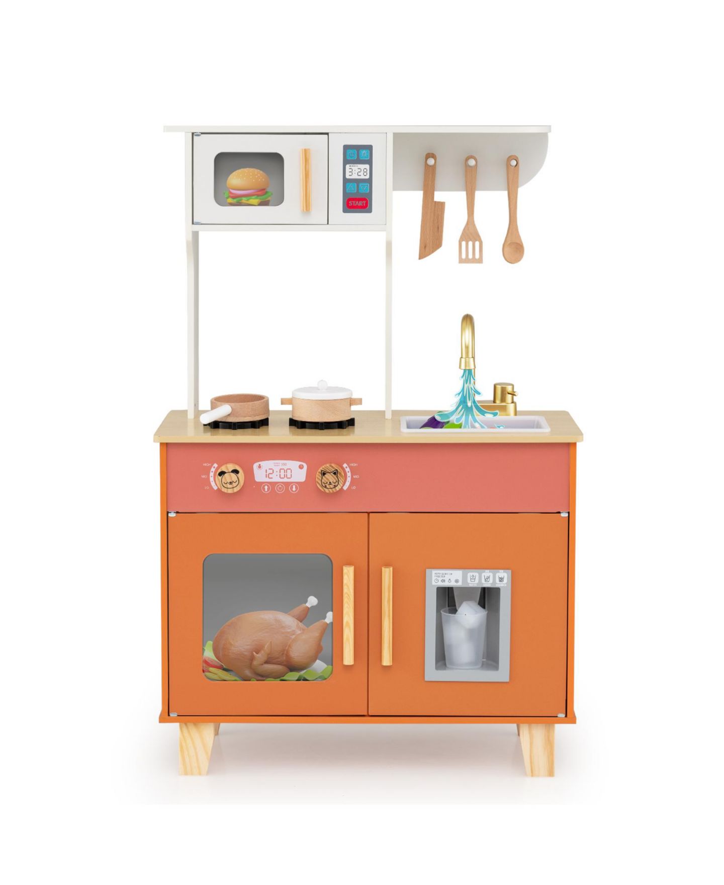 Детская игрушка Mecale Kids Play Kitchen with Microwave, Ages 3+, цвет: Коричневый — фото 6