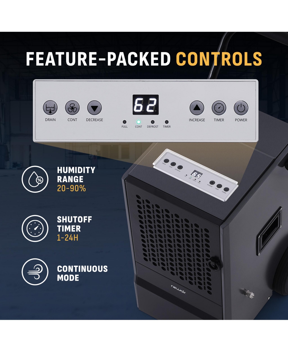 Newair 160 Pints Commercial Dehumidifier with Pump, Drain Hose, Cover up to 8000 sq. ft. for basement