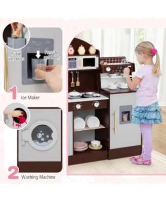 Kids Wooden Kitchen Set with Coffee Maker and Accessories, Play