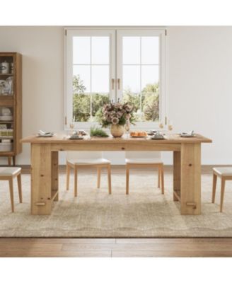 63 Solid Wood Dining Table, Rectangle Kitchen Table for 4-6 People