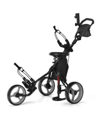 3-Wheel Folding Golf Push Cart with Seat, Scoreboard, Adjustable Handle