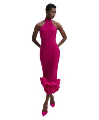 Women's Ruffle Hem Halter Knit Midi Dress