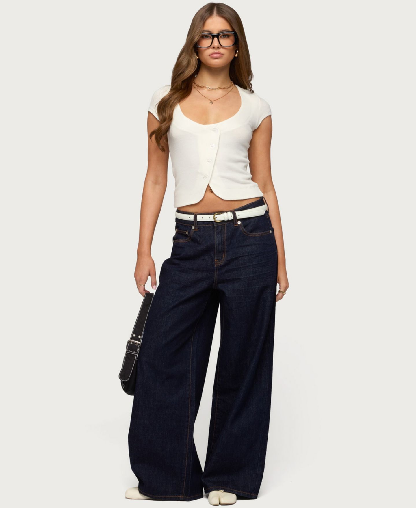 Женские джинсы Edikted Juanita Low Rise Baggy, цвет: Тёмный синий — фото 7