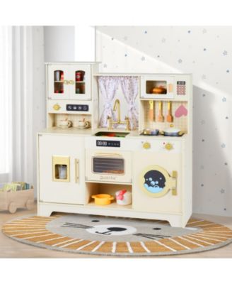 Wooden Toy Kitchen Playset with 14 Accessories for Kids Ages 3