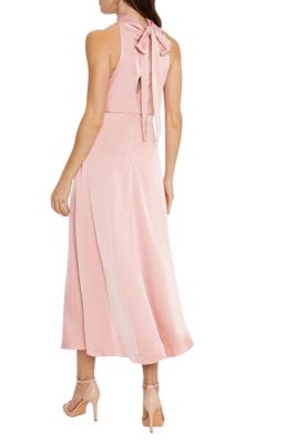 Women's Satin Halter Neck Midi Bridesmaid Dress