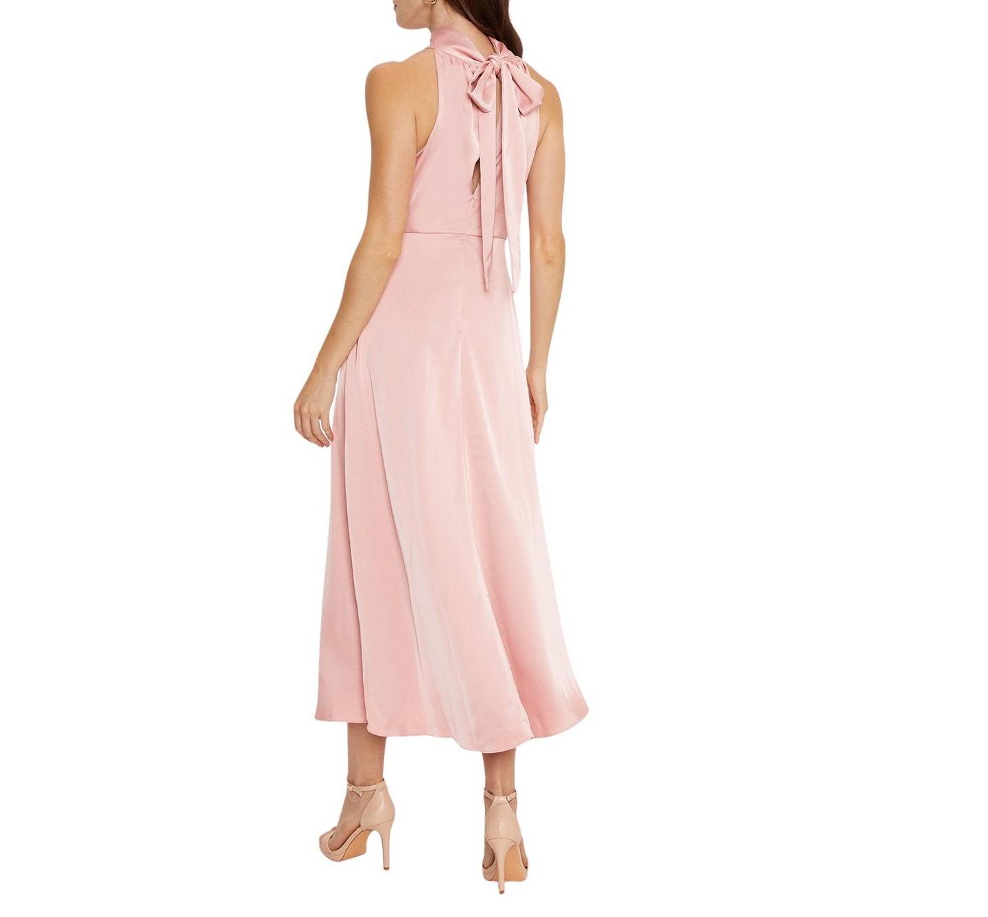 Женское платье Oasis Satin Halter Neck Midi Bridesmaid, цвет: Пудровый — фото 6