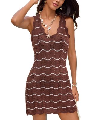 Women's Tea Striped Cover-Up Mini Beach Dress