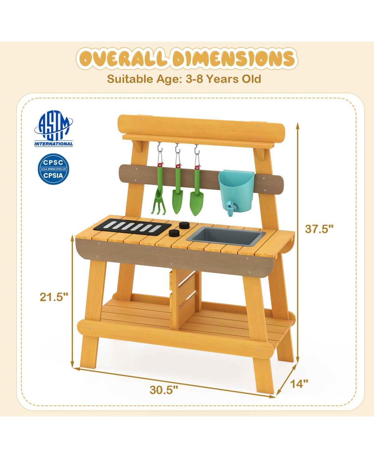 Mecale Outdoor Mud Kitchen for Kids, Wooden Play Kitchen Toy for Boys & Girls Ages 3-8