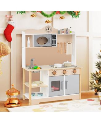Wooden Play Kitchen Cooking Toy Playset for Kids, Imaginative Pretend Play