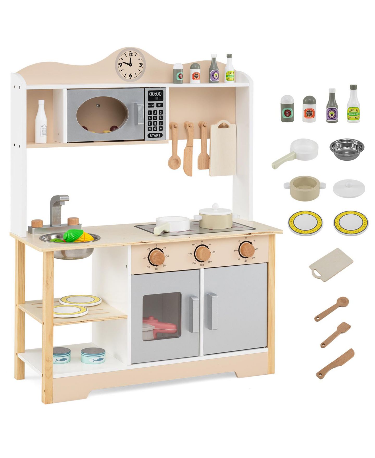 Детские игрушки Mecale Wooden 13-Piece Play Kitchen, Ages 3+, цвет: Коричневый — фото 1