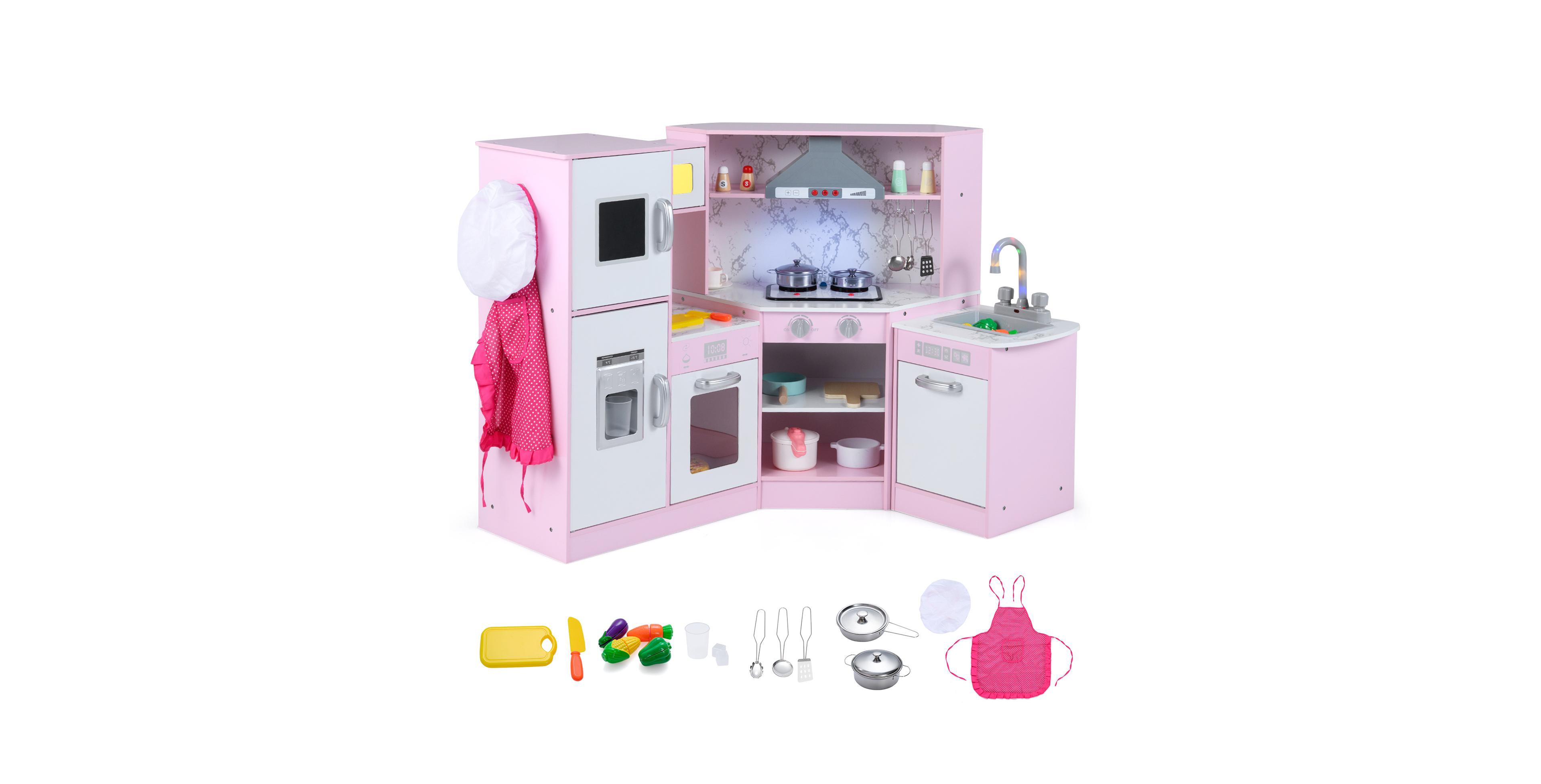 Mecale Kids Corner Pretend Kitchen Playset with Separate Washing Basin for Role-Playing Fun