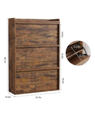 Shoe Cabinet with 3 Flip Drawers, Wooden Shoe Organizer Cabinet with Adjustable Shelf, Shoe Storage for Entryway, Hidden Shoe Cabinet