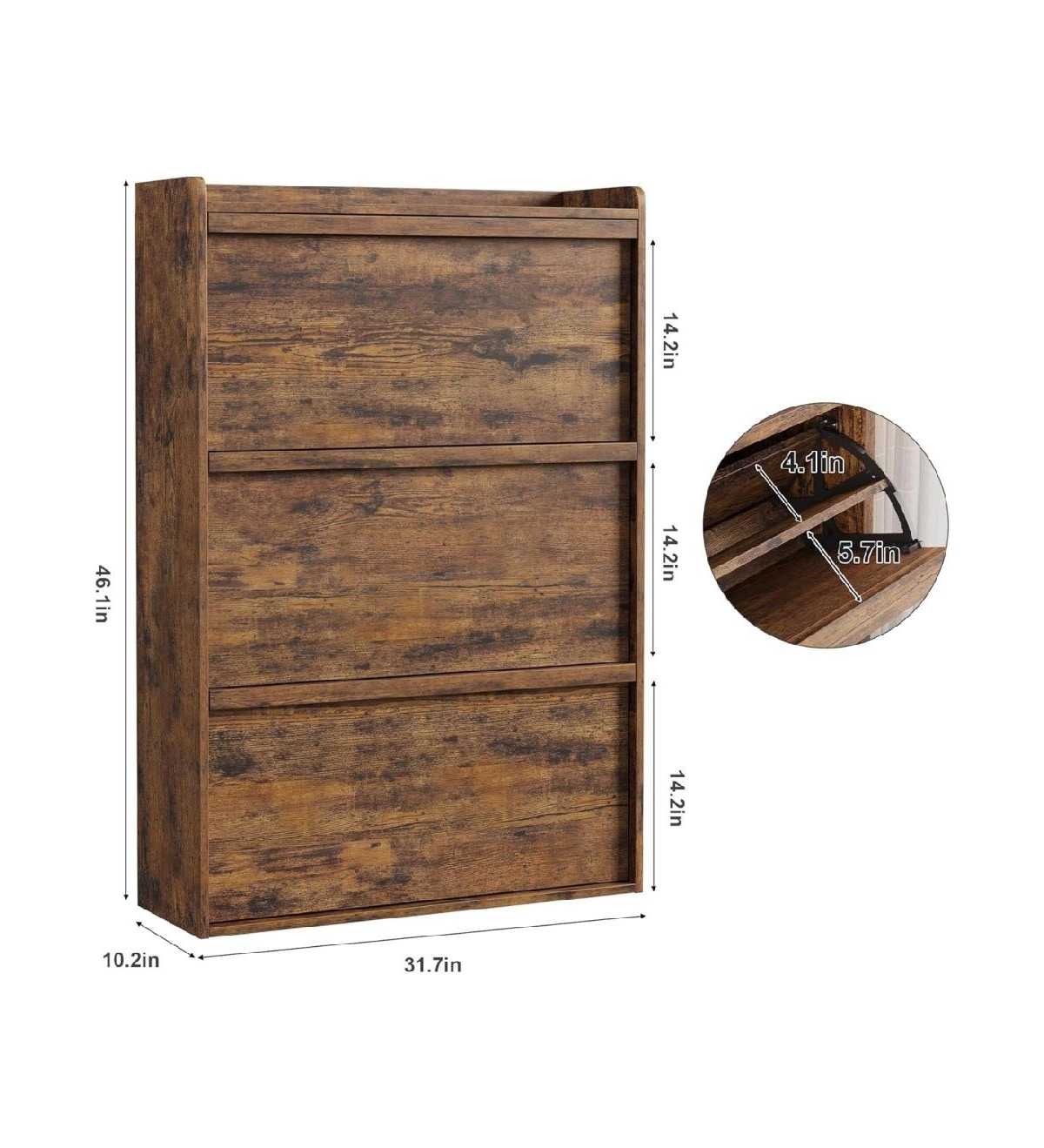 gaomon Shoe Cabinet with 3 Flip Drawers, Wooden Shoe Organizer Cabinet with Adjustable Shelf, Shoe Storage for Entryway, Hidden Shoe Cabinet