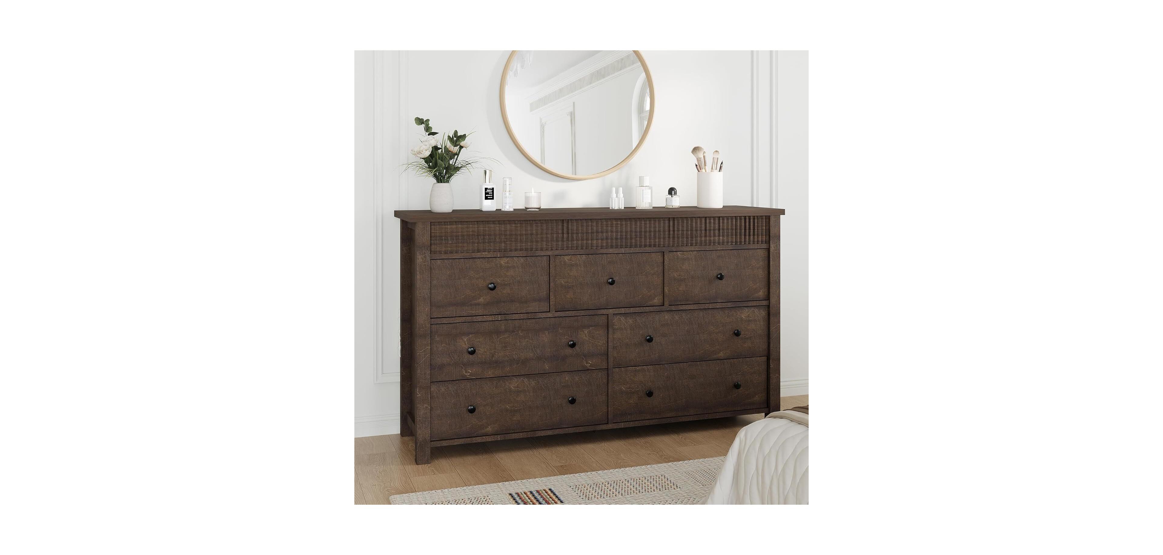 gaomon 7 Drawer Dresser for Bedroom, Wooden Chest of Drawers, Fluted Tv Stand Storage Organizer for Living Room, Hallway and Entryway